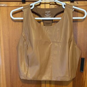 Tahari Sport Brown Faux‑Leather Racerback Crop Top Plus Size 2X NWT Athletic